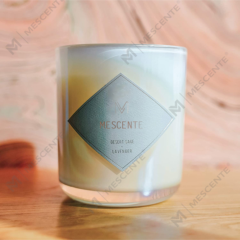 أوعية شموع فارغة من الزجاج الشفاف المصنفر باللون الأبيض والأسود مع غطاء