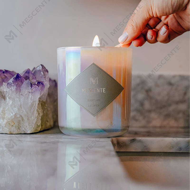 أوعية شموع فارغة من الزجاج الشفاف المصنفر باللون الأبيض والأسود مع غطاء