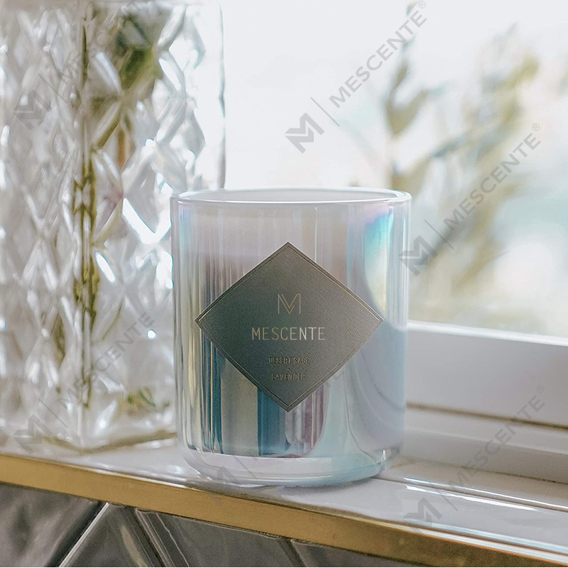 أوعية شموع فارغة من الزجاج الشفاف المصنفر باللون الأبيض والأسود مع غطاء