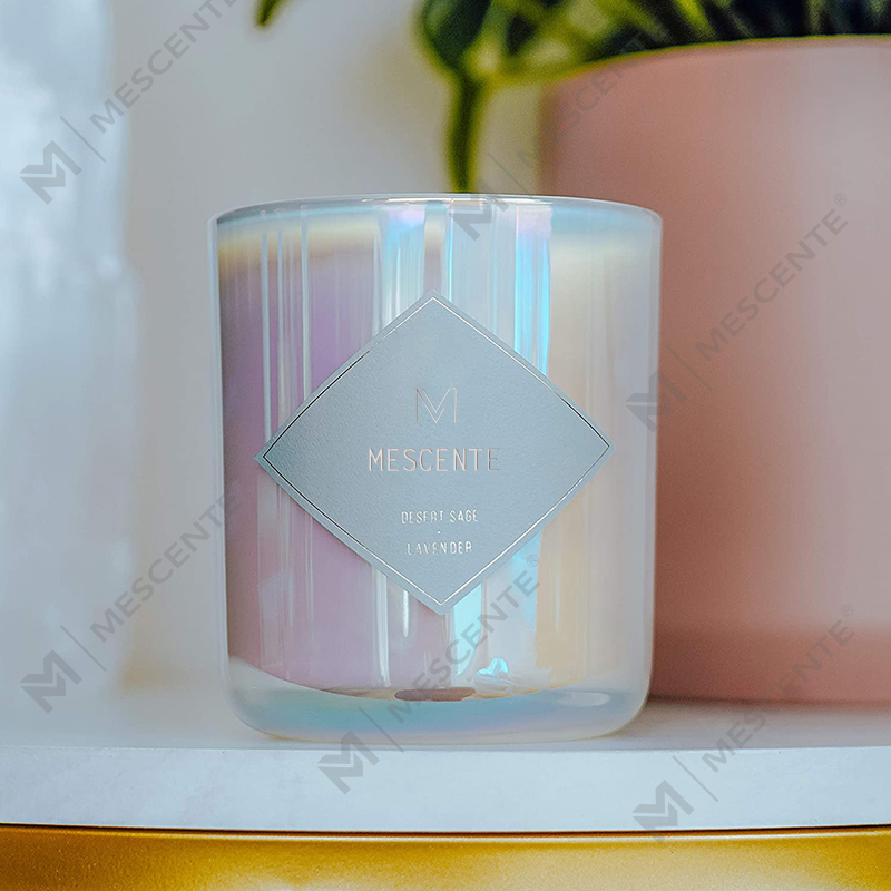 أوعية شموع فارغة من الزجاج الشفاف المصنفر باللون الأبيض والأسود مع غطاء