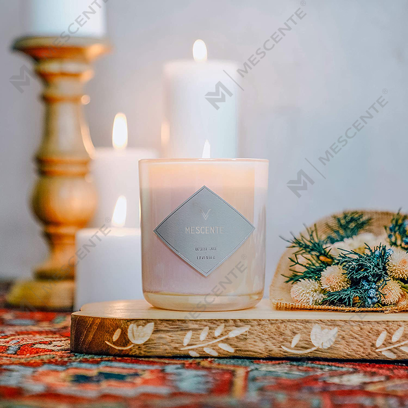 أوعية شموع فارغة من الزجاج الشفاف المصنفر باللون الأبيض والأسود مع غطاء