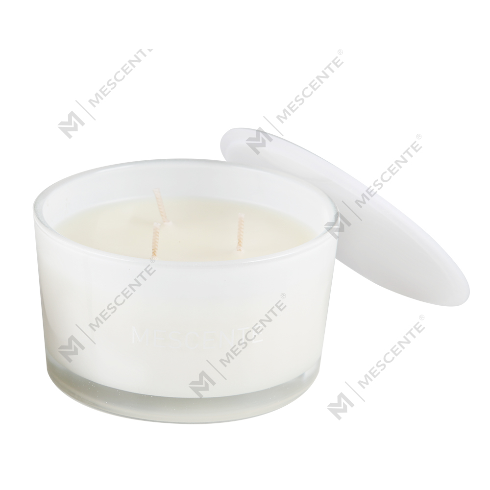 جرة زجاجية خاصة للبيع بالجملة من Mescente، 3 فتيل، شمعة معطرة بشمع الصويا بنسبة 100%
