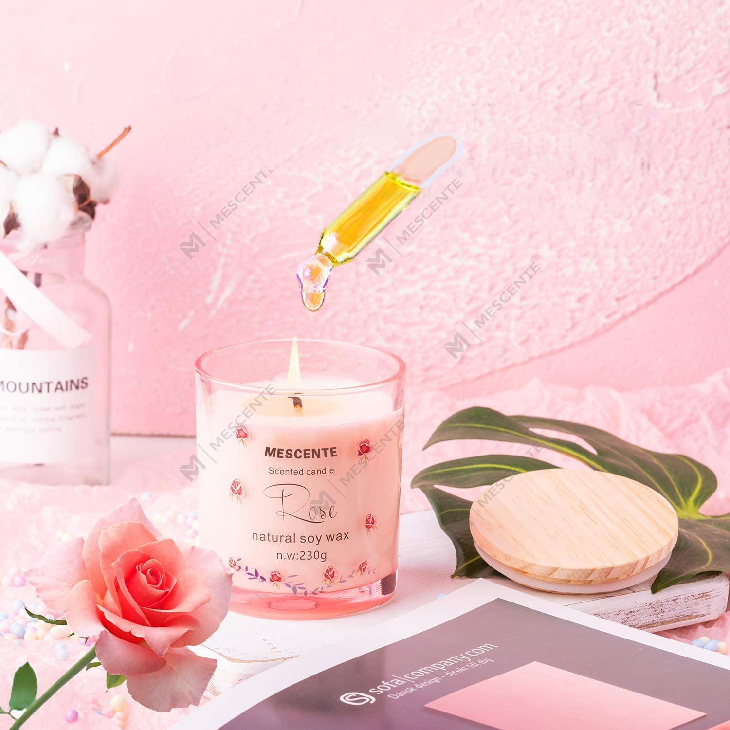 حامل زجاجي فاخر مصنوع يدويًا من السيراميك الروحي من M&Scent مع شمعة برائحة الفانيليا مع بلورات