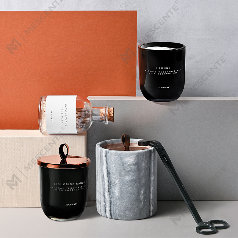 شموع شمع الصويا المعطرة بالكريستال من M&Scent للبيع بالجملة، فاخرة مخصصة للديكور، علامة تجارية خاصة، زجاج أسود، شموع شمع الصويا المعطرة بالكريستال