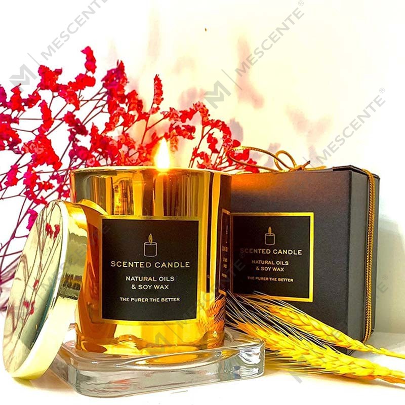 شمعة علاجية عطرية فاخرة جديدة قوية للغاية معطرة من الصويا الطبيعي الذهبي بغطاء معدني من الذهب الوردي