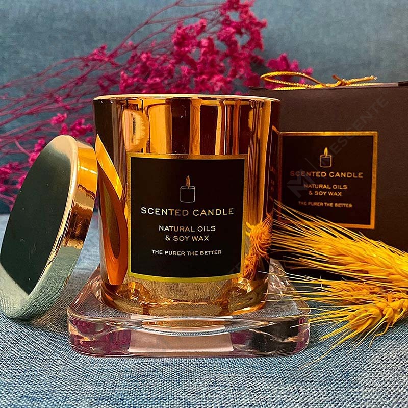 شمعة علاجية عطرية فاخرة جديدة قوية للغاية معطرة من الصويا الطبيعي الذهبي بغطاء معدني من الذهب الوردي